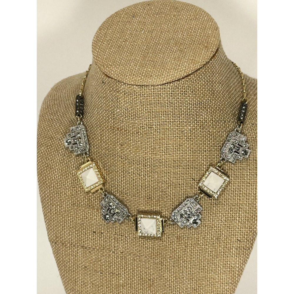 Nordstrom Sequin Brand Signed Necklace Multi Metal Tone, Rhinestones, Geometric